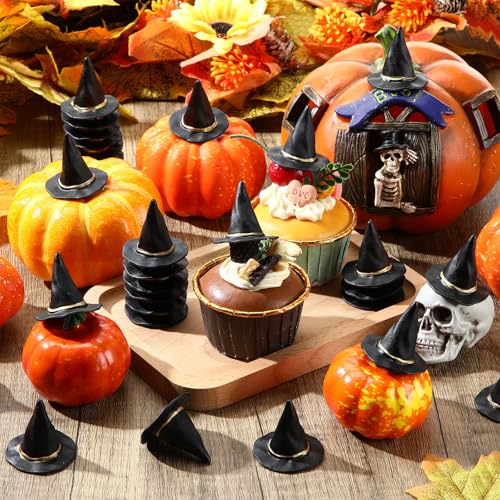 Mini Witch Hats for Halloween Crafts - Black PVC, Bulk Pack of 50