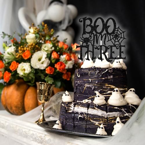 Black Glitter Cake Topper - Happy 3rd Birthday Halloween Theme