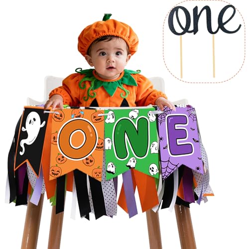 Halloween First Birthday Banner for High Chair & Photo Props - Spooky Kids Party Decor