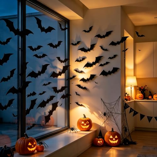 60 Pcs 3D Halloween Bat Decorations Set - Removable Wall Decor for Party & Home - Variation of THIS listing