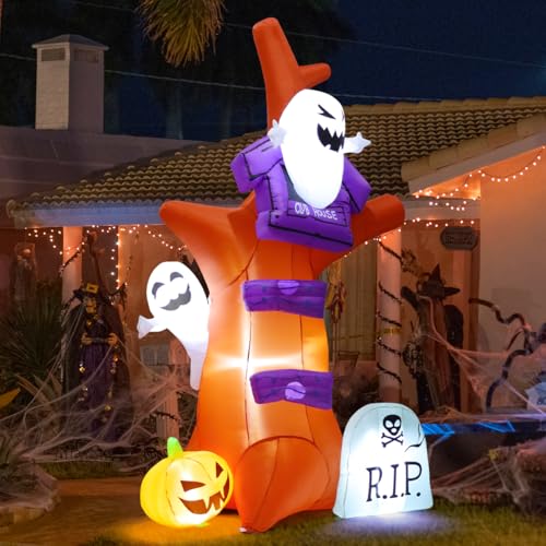 9 FT Halloween Inflatable Tree with Pumpkins, Ghosts, Tombstone & LED Lights Outdoor Decor