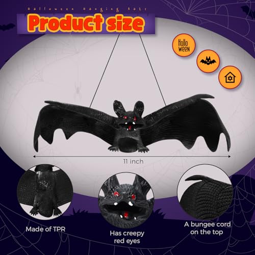 Halloween Hanging Rubber Bat Decor Set - Realistic Flying Bats for Indoor & Outdoor Spooky Atmosphere