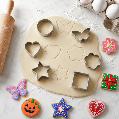 MINO ANT 6-Pack Silver Flower Star Heart Circle Square Butterfly Cookie Cutters Set
