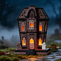 Brown Lighted Haunted House - 12 Inch Halloween Village Decoration