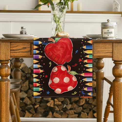 Colorful Table Runner 13x72 Inch Black - Back to School Decor