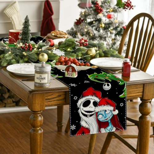 Black Christmas Table Runner 13x72 Inch Holiday Home Party Decor - Yarcooly