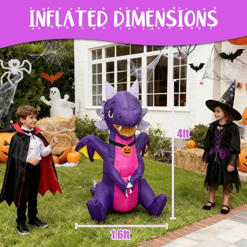 5 Ft Halloween Inflatable Purple Dragon with LED Lights for Yard & Garden Decor