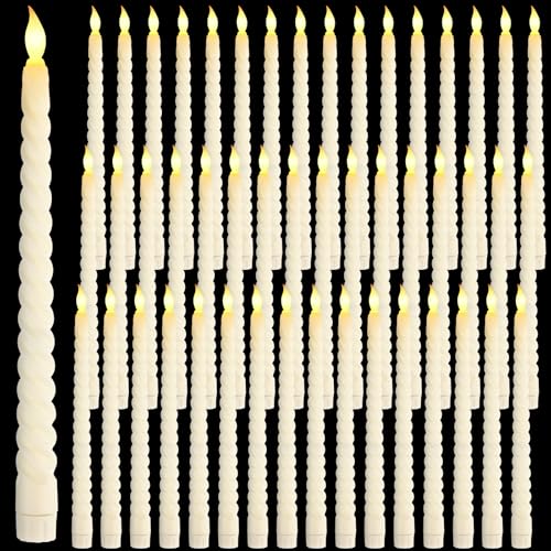 Ivory Spiral Flameless Taper Candles 50 Pack 10.8 Inch Battery Operated Flickering LED for Weddings Halloween Christmas