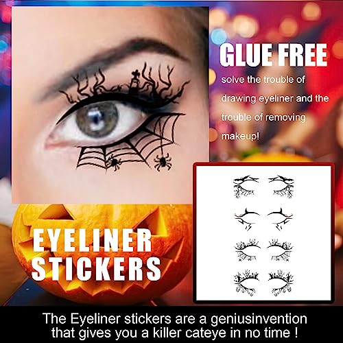Halloween Eye Shadow Tattoo Stickers with Spider Web Skull Bat Design - 4 Pairs for Face Makeup