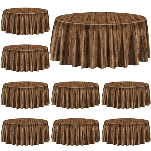 9 Pcs Wooden Grain Round Tablecloths - Western Cowboy Party Decor - 84x84in - Variation 9