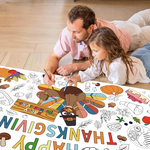 Thanksgiving Coloring Paper Tablecloth 30x72 Inch - Fall Theme Activity Poster - Thanksgiving