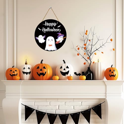 Halloween Door Sign Decor - Cute Ghost & Bat Welcome Halloween Wall Hanging