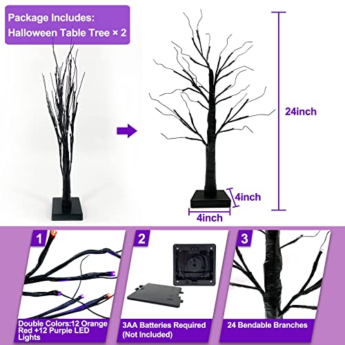 2 Pack 24-Inch Orange & Purple Light Halloween Trees - DIY Bendable Branches
