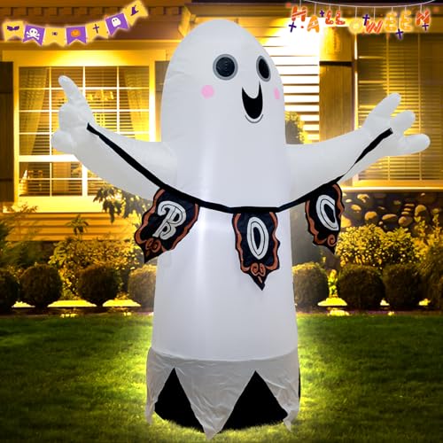 VIKIMORA White Ghost Halloween Inflatable Decor with LED Light - 3.5ft Spooky Yard Decoration