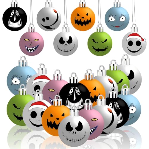 Halloween Christmas Spooky Ornament Set - 16 Plastic Holiday Balls for Tree Decoration