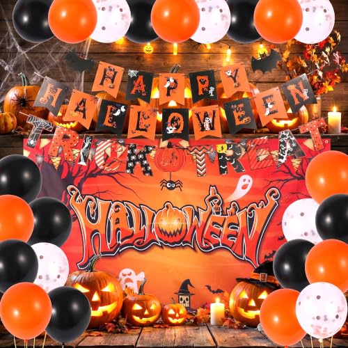Halloween Party Decorations Set with Banner, Backdrop, Garland & Balloons