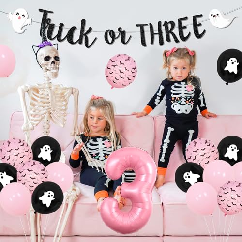 Halloween 3rd Birthday Party Decorations Set with Banner Balloons Cake Toppers