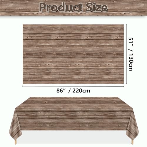 Brown Wooden Tablecloth 4 Pack - Rustic Wood Grain Cowboy Western Party Decor