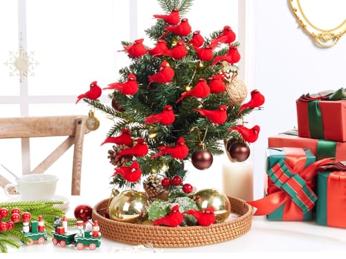 24pcs Red Cardinal Bird Mini Ornaments for Christmas Tree - 2.2in