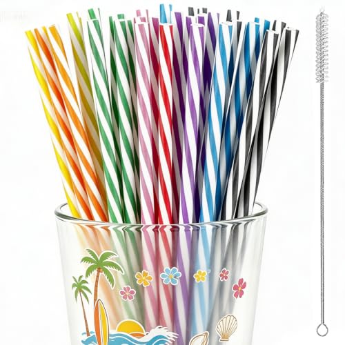 Reusable Striped Drink Straws Set - 50 Colorful BPA-Free Party Accessories