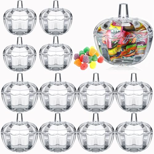 12 Pack Glass Pumpkin Candy Jars with Lids - Halloween Thanksgiving Decor