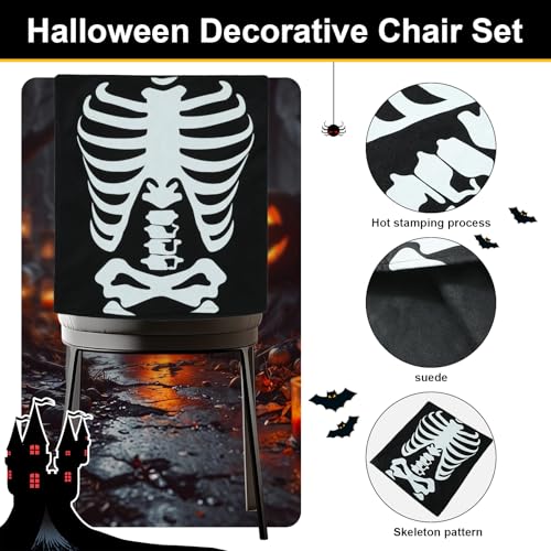 Slsxip Halloween Skeleton & Spider Chair Cover Set - 4 Pieces, Spooky Party Decor