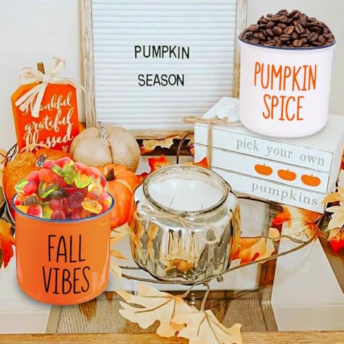 Fall Ceramic Canisters Set - Thanksgiving Candy Holders with Wooden Tags