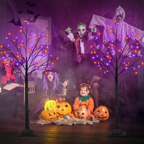 Halloween Black Tree with 200 LED Orange and Purple Lights - 5FT, 2 Pack Variation