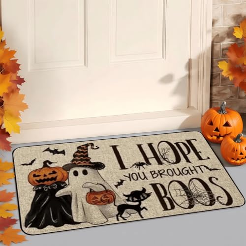 Halloween Black Cat Kitchen Mat Set - 2-Pack Non-Slip Decor Rugs, 17x29 & 17x47