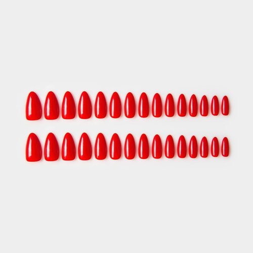 30Pcs Almond Press On Nails - Supremely Fit & Natural Soft Gel Almond Nails,15 Sizes, Reusable Fake Nails Kit with Gift Box for Women (Warm Red)
