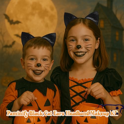 Halloween Cat Makeup Kit with Headband, Eyeliner & Lipstick - Black & Adjustable