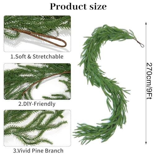 9 Ft Artificial Norfolk Pine Garland with Orange Slices Christmas Decor for Indoor & Outdoor Holiday Festivities
