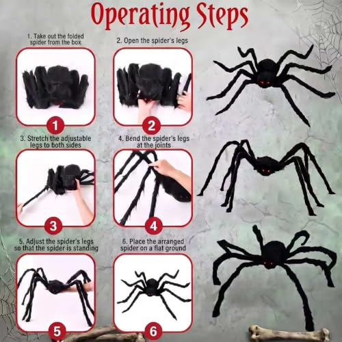 2M-Long Spider Halloween Decoration with Glowing Red Eyes - Outdoor & Indoor