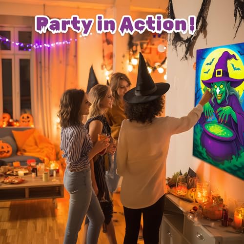 Halloween Party Pin the Witch Game Set with Poster & Stickers