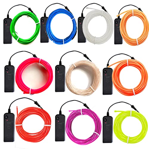 EL Wire 10-Pack 16.4Ft Neon Glow Electroluminescent Wire - 5m Multi-Color DIY Party Decorations