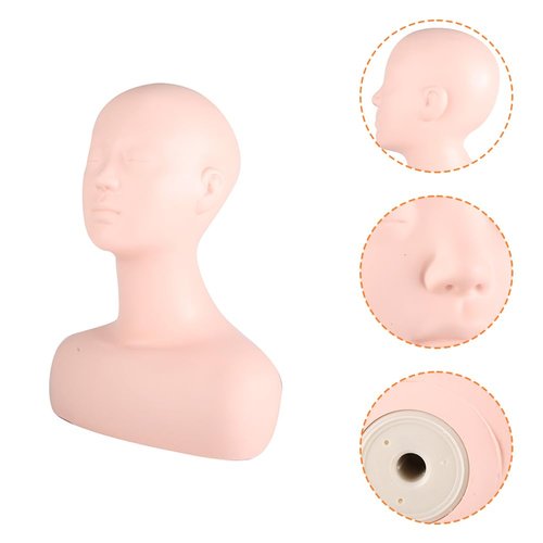 Joyzan Esthetics Mannequin Head with Shoulder, Multi Function Soft PVC Human Hair Makeup Manikin Practice Model Skin Massage Lash Extensions Wig Hat Display Facial Salons Cosmetology School Students
