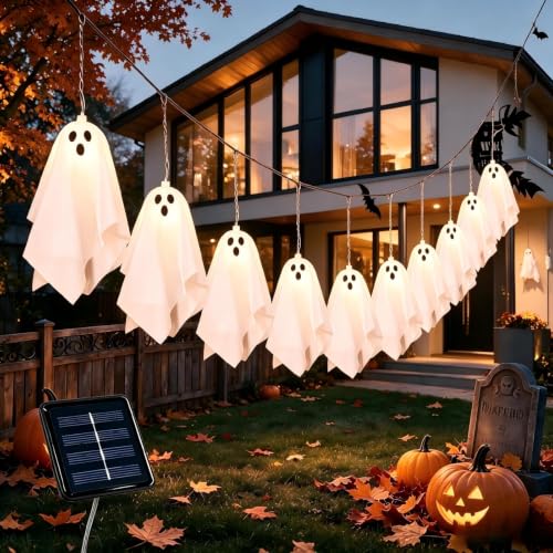IDEAALS Solar Ghost Halloween Decorations Outdoor - Warm White Lights