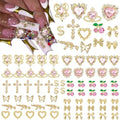 Pizadix 110 Pcs Gold Pink Nail Charms Set - Heart, Cherries, Bows & More, Variation: Gold Pink
