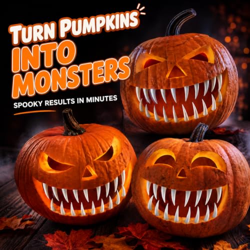36-Piece Halloween Pumpkin Teeth for Jack-o'-Lantern Carving - White, Reusable
