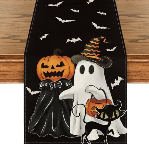 Halloween Table Runner 13x72 Inch Black Polyester Decor for Home Party