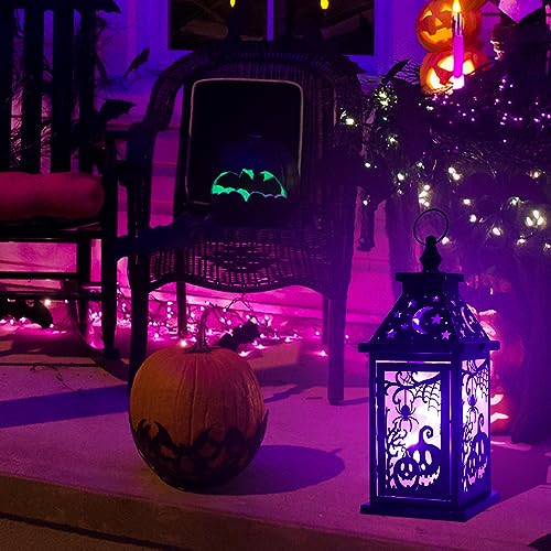 Halloween Indoor & Outdoor Lantern with Spider & Pumpkin Pattern - 14.7" Decorative Candle Lantern with 78" LED Lights (8 Modes) - Party Decor, Spooky Home & Room Decoration - Variation: Spider & Pumpkin