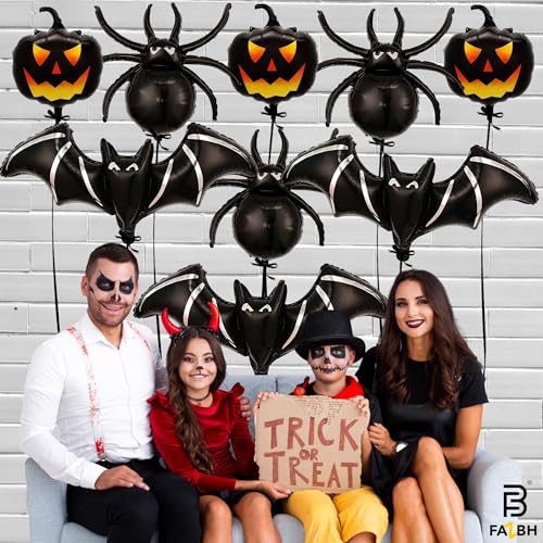 Giant Halloween Balloons Pack of 9 - Black Pumpkins, Bats & Spiders Decoration Set