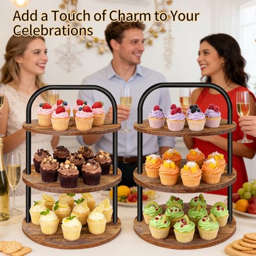 Brown Wooden Cupcake Stand 3-Tier for 100 Cupcakes Party Dessert Display Set - Farmhouse Style