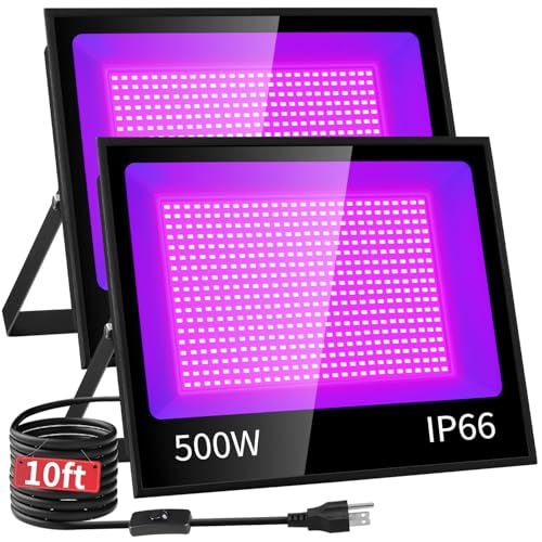 500W Black Light IP66 Flood Light with 10ft Cable - Halloween & Large Space