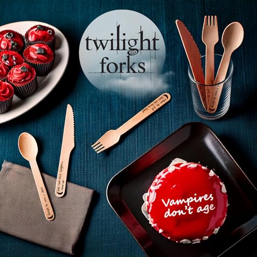 Twilight Themed Disposable Cutlery Set with Quotes - 39pcs Eco-Friendly Party Supplies