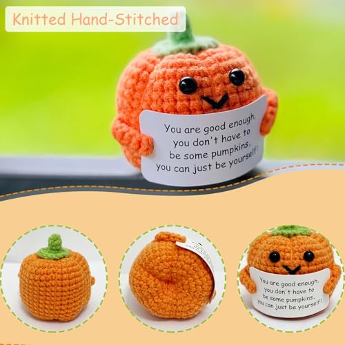 Positive Pumpkin Halloween Decoration Inspirational Gift Crochet Fall Decor with Emotional Support Card - Cute Autumn Gift Set