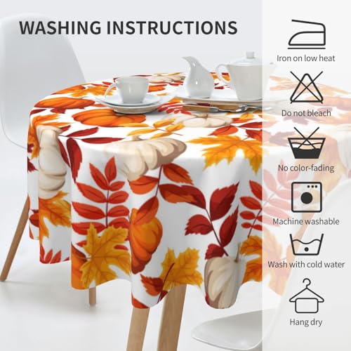 Fall Maple Leaf Tablecloth 60 Inch Round Harvest Autumn Pumpkin Decor