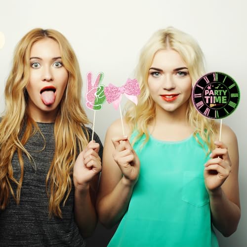 Pink and Green Halloween Party Photo Booth Props Set - Witch Theme Decorations