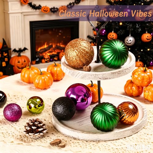 Halloween Ornaments Set - Black, Orange, Purple, Green, 50 Pieces for Tree Decor