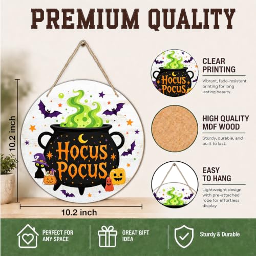 Halloween Witch Wood Hanging Sign - Spooky Witchy Wall Decoration H04